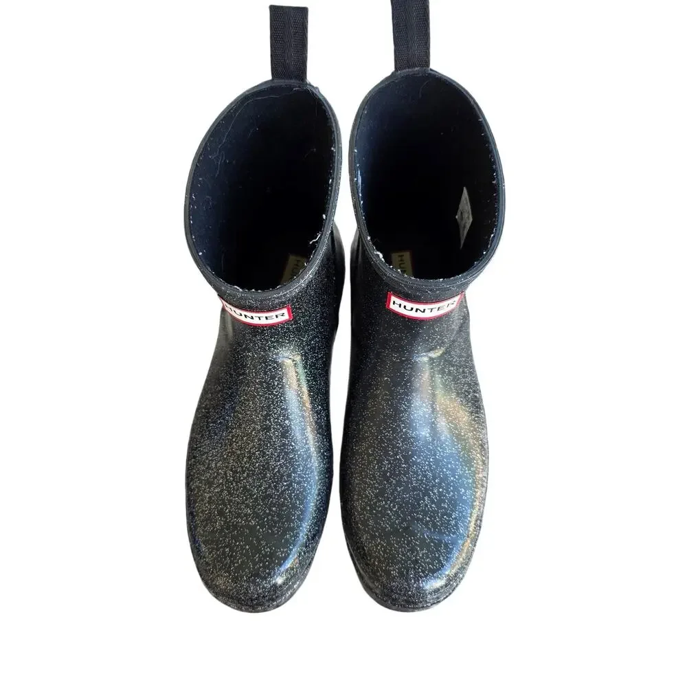 Hunter Play Starcloud Glitter Short Rain Boots Black Size 11